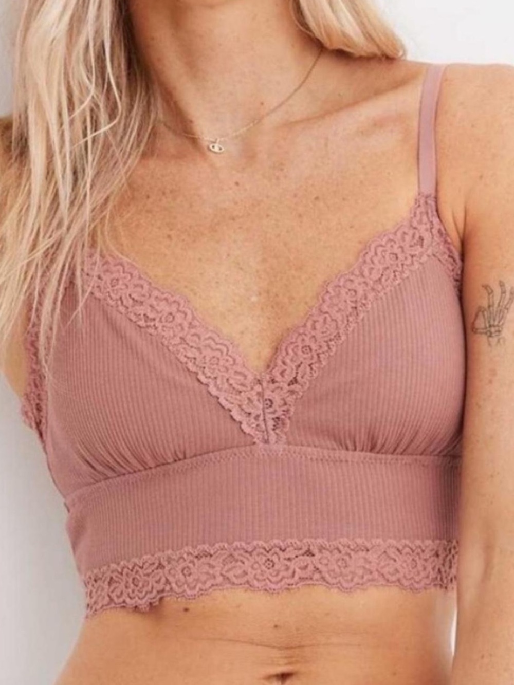 NWT Aerie Ribbed Lace Trim Longline Bralette